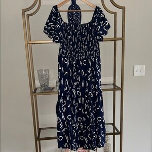 Chic Navy Printed Midi Dress